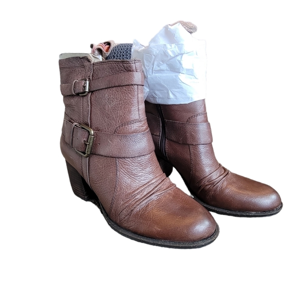 Anthropologie Naya Virtue Heel Bootie Brown‎ Leather Boots Women's 8.5 NWOT